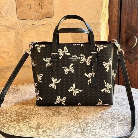 Coach Bow Black&White leather Mollie 25 handbag crossbody satchel NWT Authentic - Picture 2 of 8